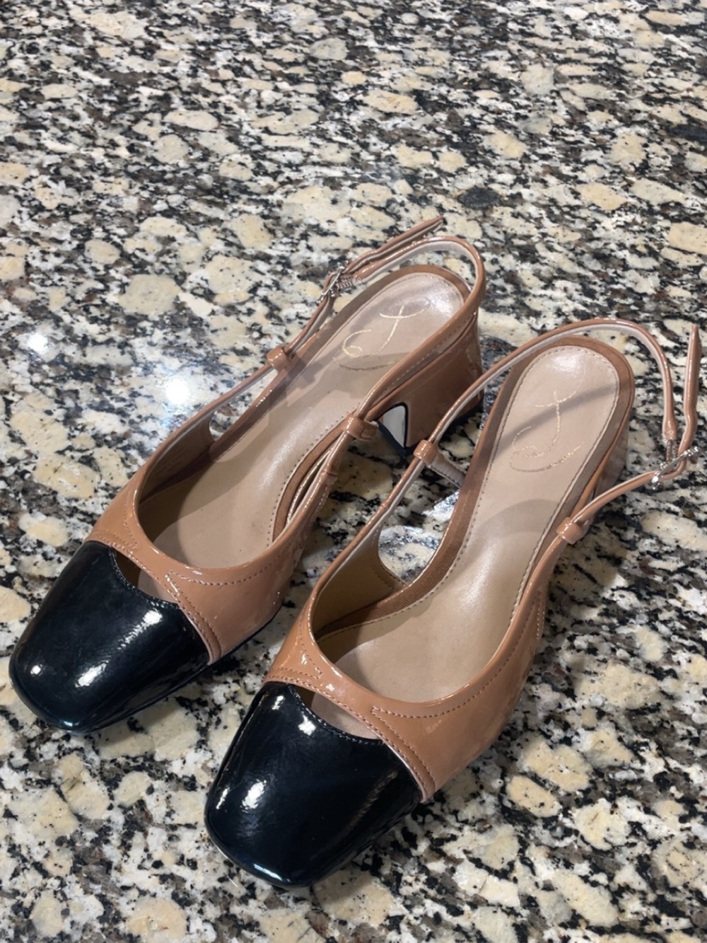 Sam Edelman Black and Tan Slingback Block Heels